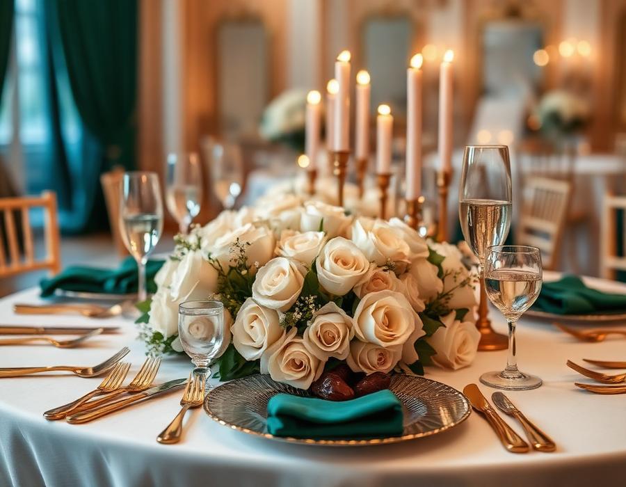 Golden banquet table setting